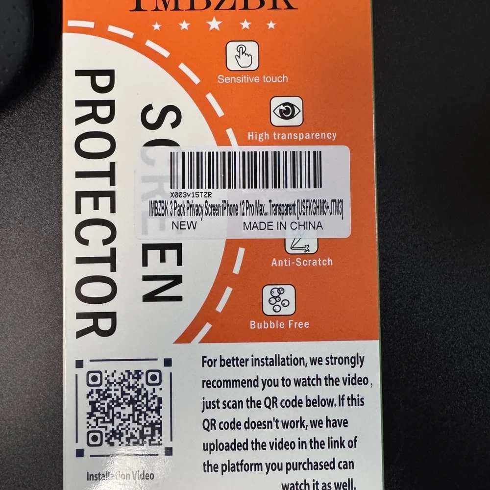 IMBZBK 3 pack privacy screen protectors for iPhone me 12 Pro Max. Unopened.
